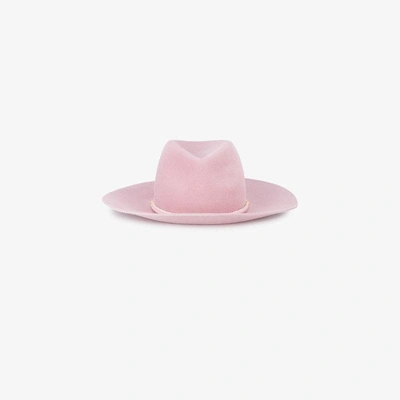 Shop Yosuzi Nella Pom Pom Fedora Hat In Pink&purple