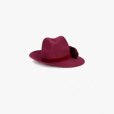 Shop Yosuzi Burgundy Valentina Pom Pom Fedora Hat In Red