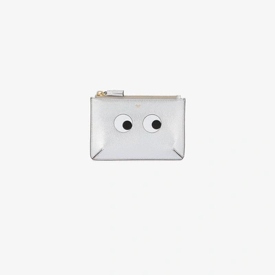 Shop Anya Hindmarch Silver Leather Eyes Flat Coin Purse In Grey