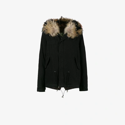 Shop Mr & Mrs Italy Mini Black Parka With Fur Hood