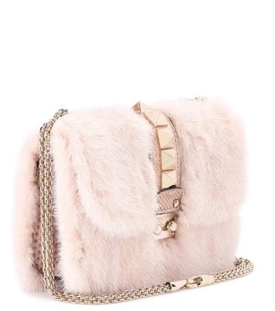 Shop Valentino Garavani Lock Small Snakeskin And Mink Fur Shoulder Bag In Pink