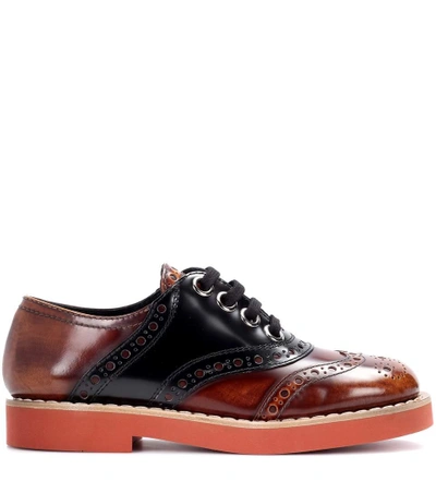 Shop Miu Miu Leather Oxford Shoes In Brown