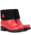 Moncler 'ginette' Knit Cuff Leather Rain Boot In Red