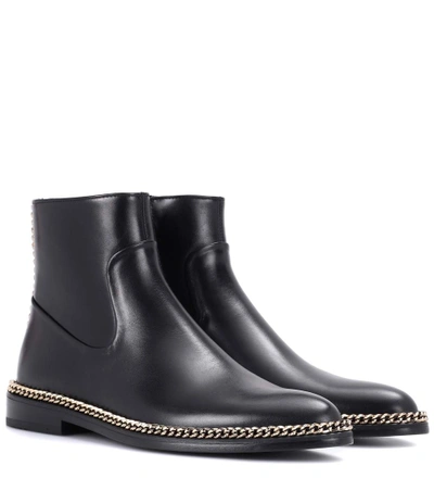 Shop Lanvin Chain Leather Ankle Boots In Llack
