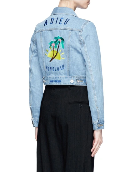 Shop Etre Cecile 'adieu Honolulu' Embroidered Cropped Denim Jacket