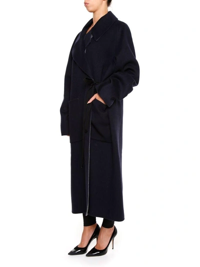 Shop Maison Margiela Reversible Cashmere Coat In Navy-grey|blu