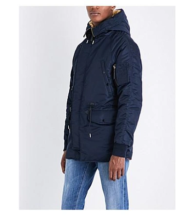 Shop Sandro Hooded Quilted Coat In Navy Blue