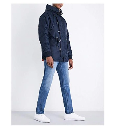 Shop Sandro Hooded Quilted Coat In Navy Blue