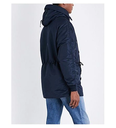 Shop Sandro Hooded Quilted Coat In Navy Blue