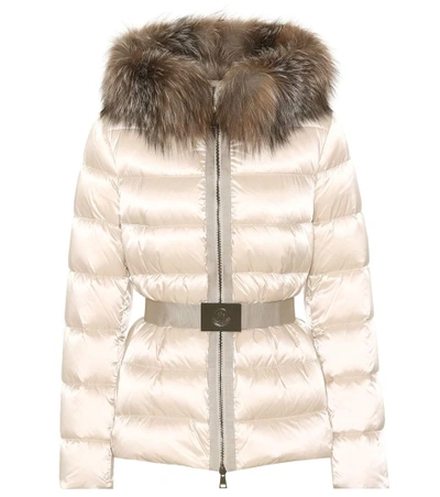 Shop Moncler Tatie Fur-trimmed Down Jacket In Neutrals
