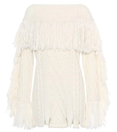 Shop Philosophy Di Lorenzo Serafini Fringe Cable-knit Sweater In Ivory