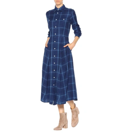 Shop Polo Ralph Lauren Plaid Cotton Shirt Dress In Iedigo Llu