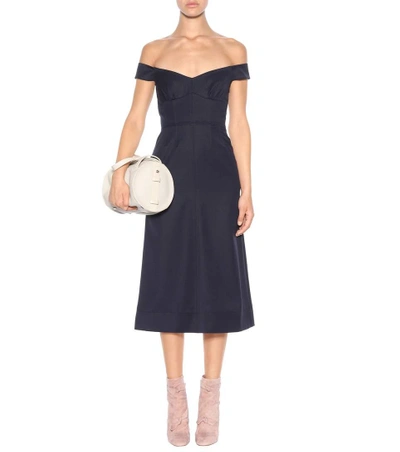 Shop Gabriela Hearst Wool Off-the-shoulder Dress In Blue