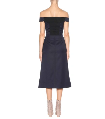 Shop Gabriela Hearst Wool Off-the-shoulder Dress In Blue