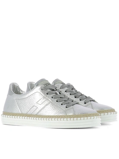 Shop Hogan Rebel Silver Leather Sneakers