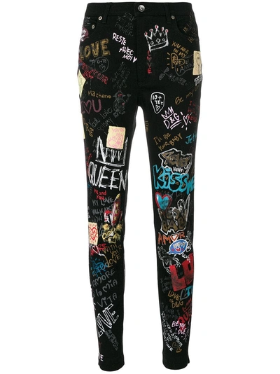 Shop Dolce & Gabbana Graffiti Skinny Jeans - Black