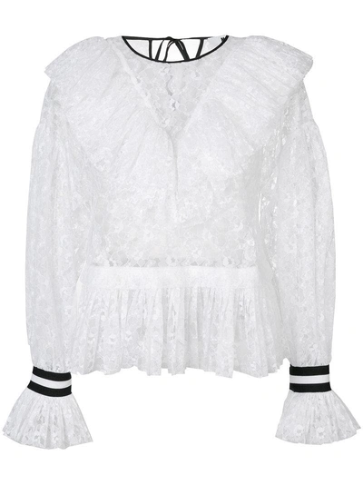 Shop Msgm Ruffled Lace Blouse - White