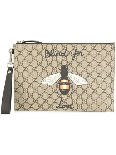 Shop Gucci Gg Supreme Pouch With Bee