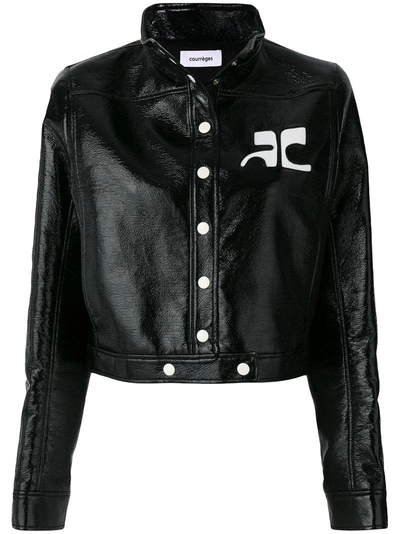 Shop Courrèges Buttoned Cropped Jacket In Black