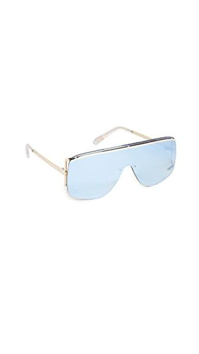 Shop Le Specs Elysium Flat Top Sunglasses In Bright Gold/blue Revo
