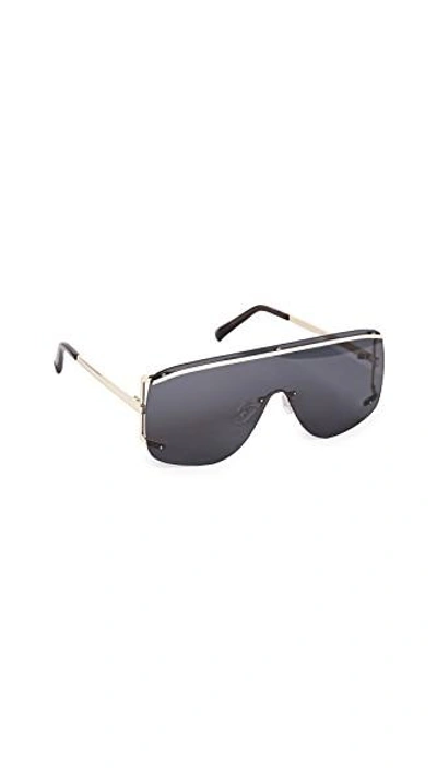 Shop Le Specs Elysium Flat Top Sunglasses In Bright Gold/smoke Mono