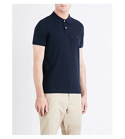 Shop Tommy Hilfiger Luxury Slim-fit Cotton-piqué Polo Shirt In Estate Blue