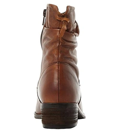 Shop Dune Ladies Tan Pagers Ruched Leather Ankle Boots In Tan-leather