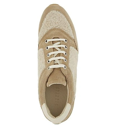 Shop Claudie Pierlot Chaussure Shearling And Suede Sneakers In Beige
