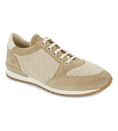 Shop Claudie Pierlot Chaussure Shearling And Suede Sneakers In Beige