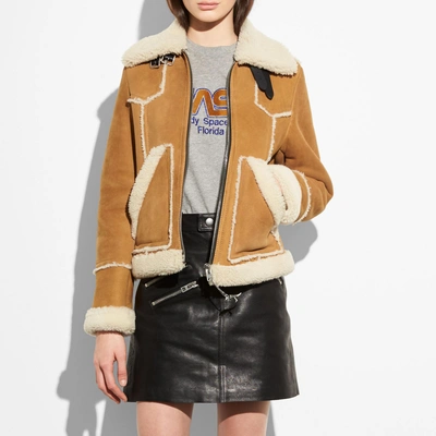 Shop Coach Shearling Lumber Jacket In Toffee