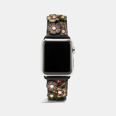 Shop Coach Apple Watch Strap With Tea Rose In Black Multi
