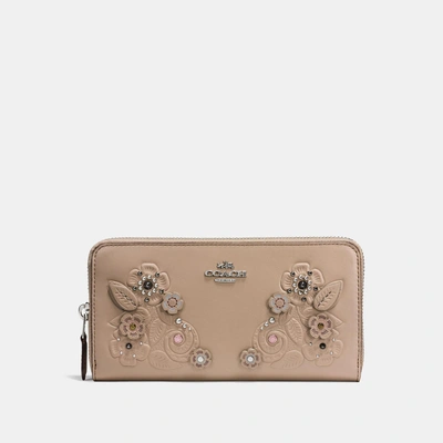 Shop Coach Accordion Zip Wallet With Tea Rose Tooling In Stone/light Antique Nickel