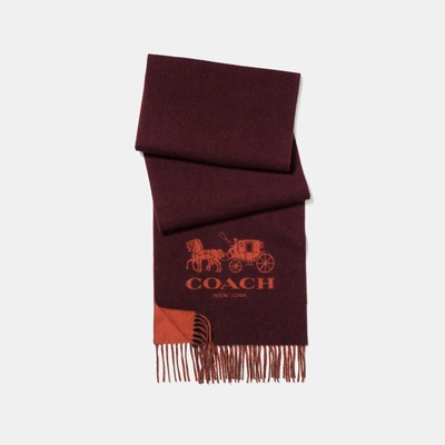 Shop Coach Cashmere Bicolor Signature Scarf In Oxblood/deep Orange