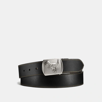 Shop Coach Rexy Plaque Cut-to-size Reversible Leather Belt In Black/fatigue