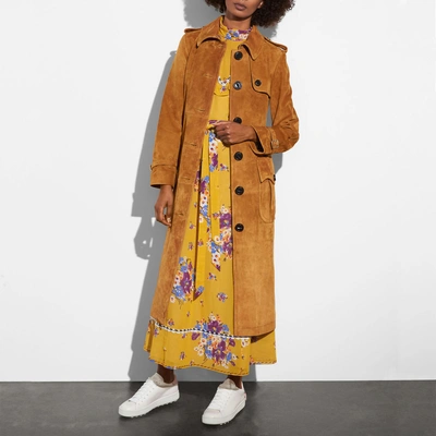 Shop Coach Suede Trench Coat In Bamboo