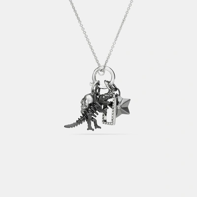Shop Coach Rexy Skull Charm Set Necklace In Black/silver