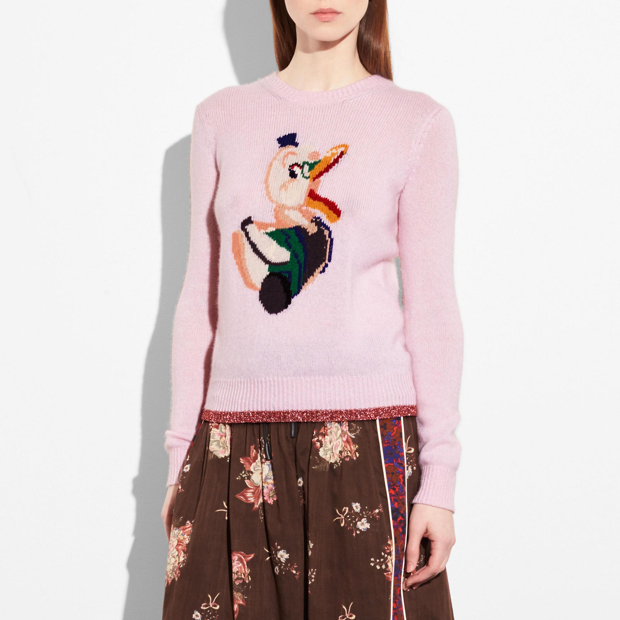 Coach Duck Intarsia Cashmere Knit Sweater In Pink | ModeSens