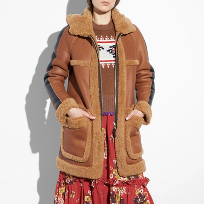 Coach Reversible Shearling Parka In Toffee