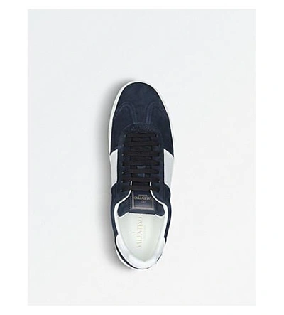 Shop Valentino Fly Crew Leather And Suede Trainers In Navy