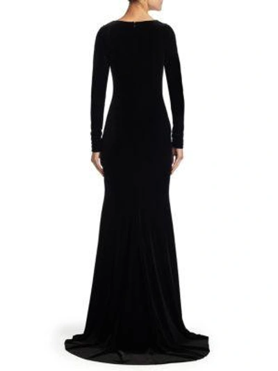Shop Badgley Mischka Long Sleeve Velvet Floor-length Gown In Black