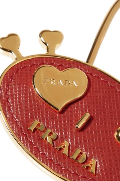 Shop Prada Embellished Textured-leather Keychain In Red