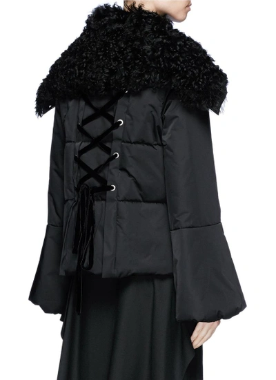 Shop Adeam Lambskin Shearling Collar Puffer Jacket