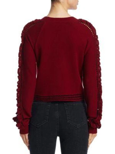 Shop Jonathan Simkhai Crochet Ruffle Cropped Sweater In Cabernet Black
