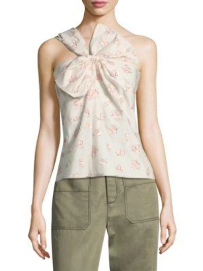 Shop Rebecca Taylor Floral Jacquard One-shoulder Top In Cream