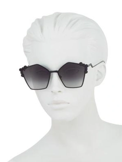 Shop Fendi 57mm Embellished Pentagon Sunglasses In Black