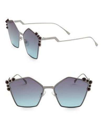 Shop Fendi 57mm Embellished Pentagon Sunglasses In Ruthenium