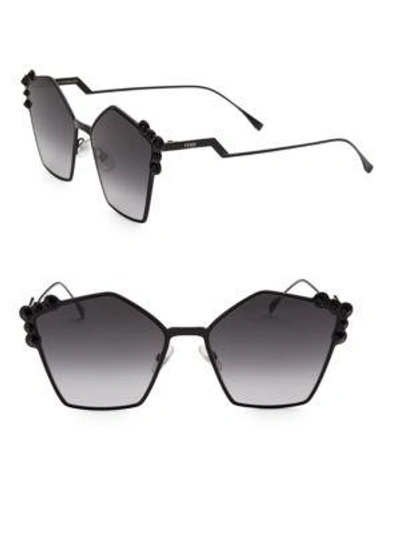 Shop Fendi 57mm Embellished Pentagon Sunglasses In Ruthenium