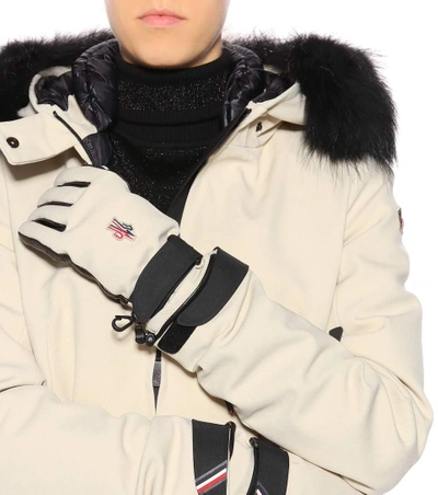 Shop Moncler Leather-trimmed Ski Gloves In White