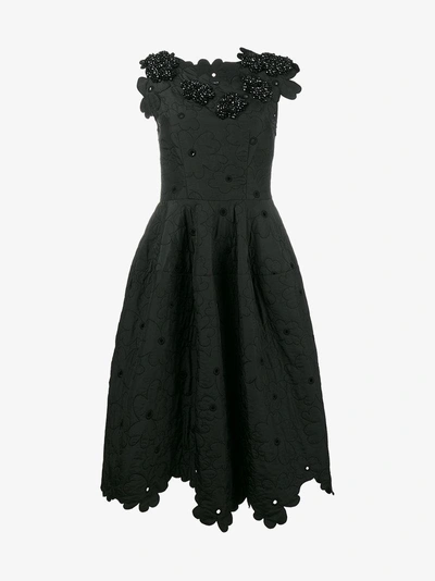 Shop Simone Rocha Floral Cloque Dress In Black