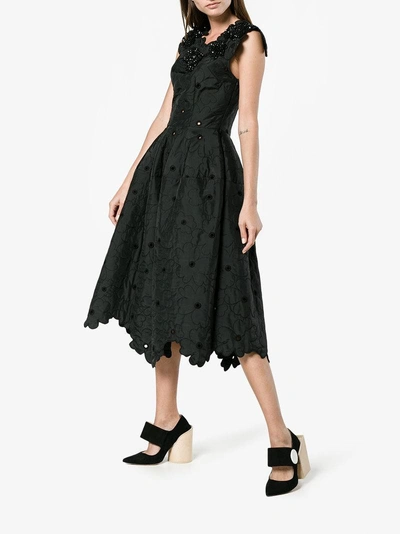Shop Simone Rocha Floral Cloque Dress In Black